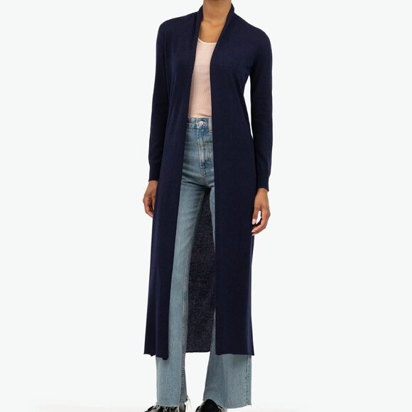 Maison Cashmere Stresa Long Open Cardigan Duster - Blue Made in Italy, Size S - Picture 1 of 8